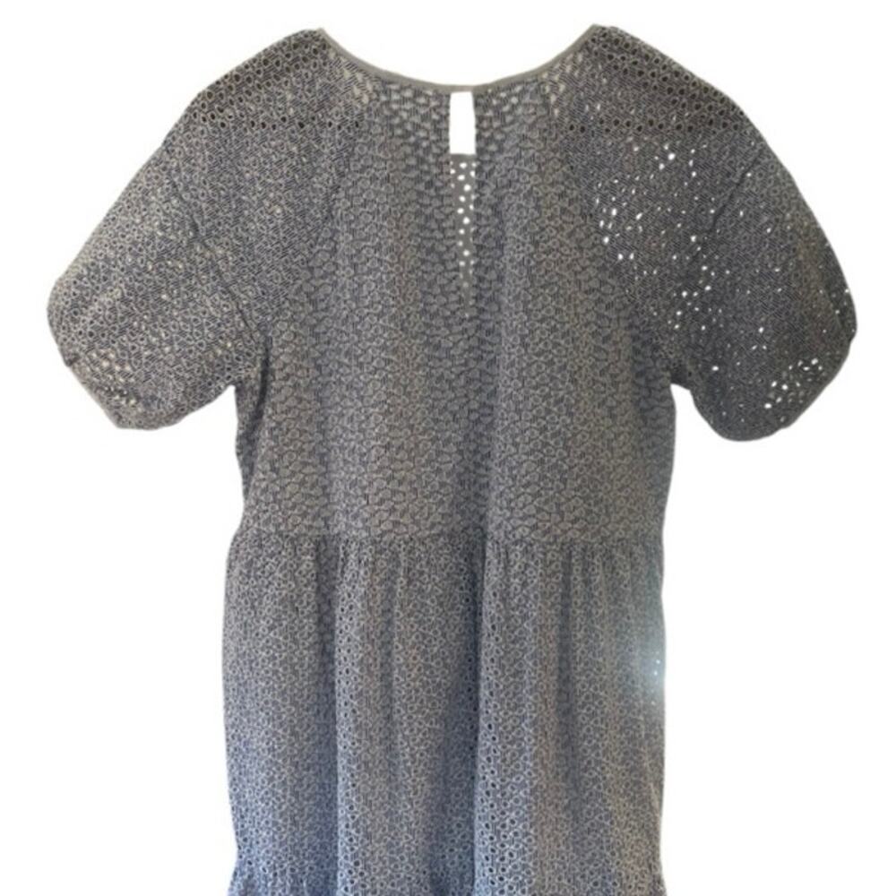 Everlane Tiered Blue White Eyelet Puff Sleeve Oversized Midi Dress Size XS - Picture 7 of 9